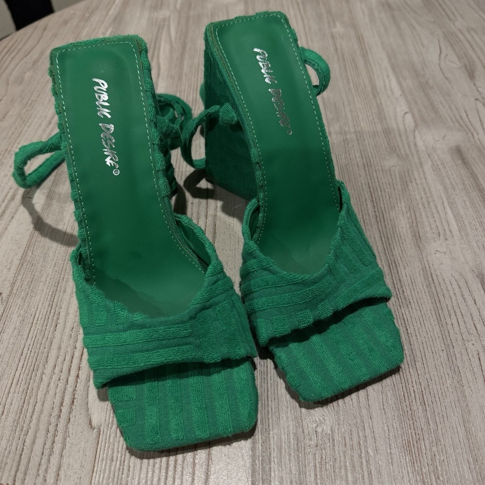 Public Desire ASOS Green Mojito Towelling Wrap Block Heel Strap Sandals US 6 NEW - Picture 8 of 16